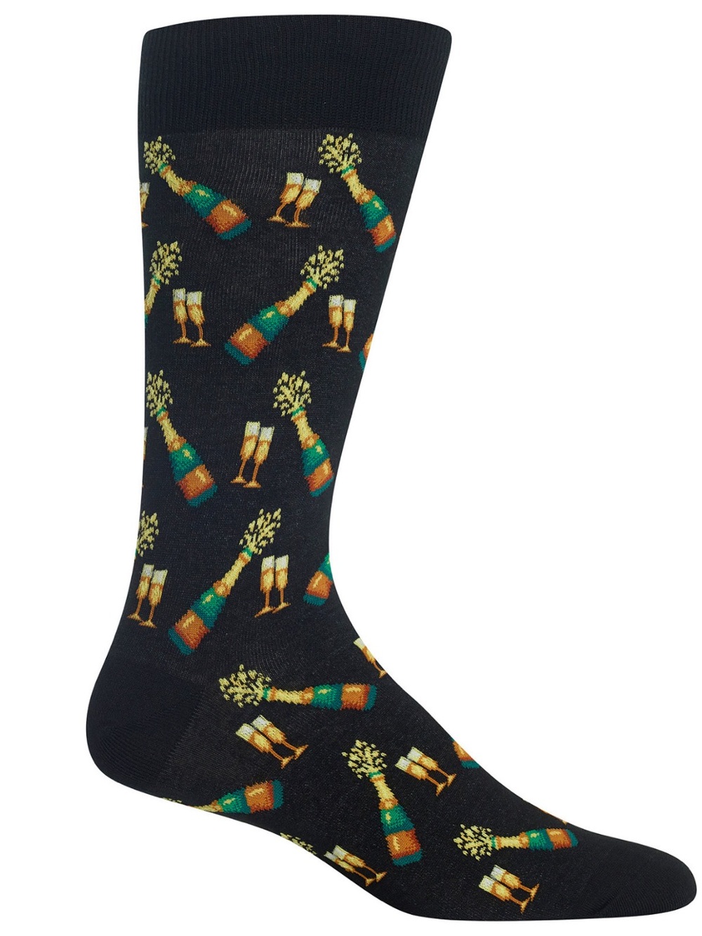 Hot Sox Black Champagne Bottle & Glass Crew Socks OSFM
